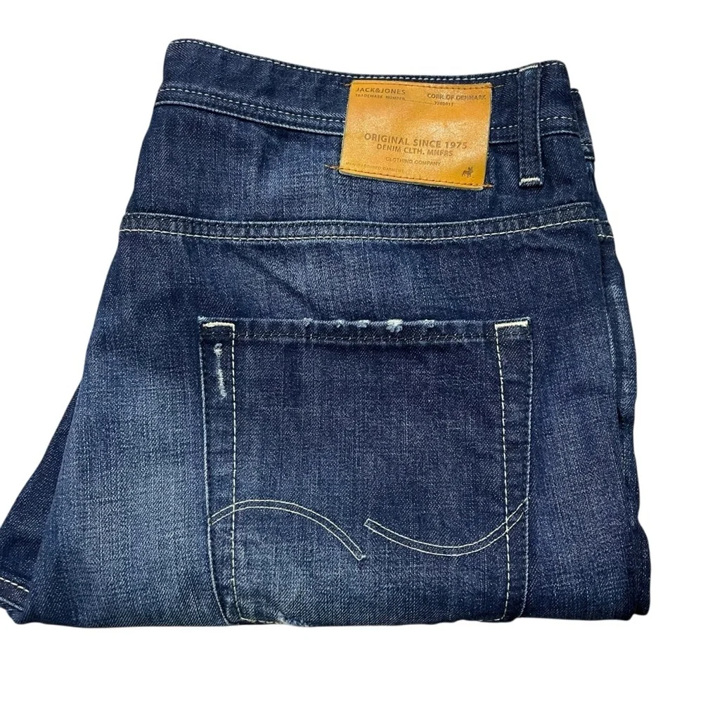 Jack & Jones Nick Jeans 38 x 27 Regular Fit Distressed Straight Leg Button Fly